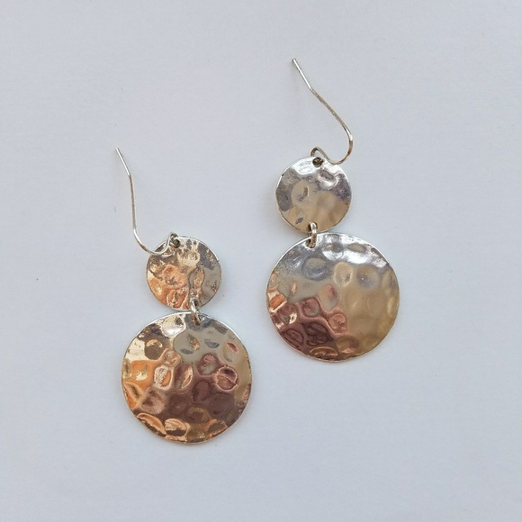 Jewelry - Handmade hammered silver circle drop earrings